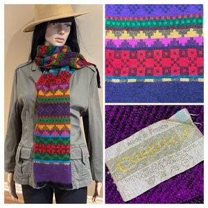 Vtg Courtelle Acrylic Multi-Color Fair Isle Geometric Scarf Boho Retro